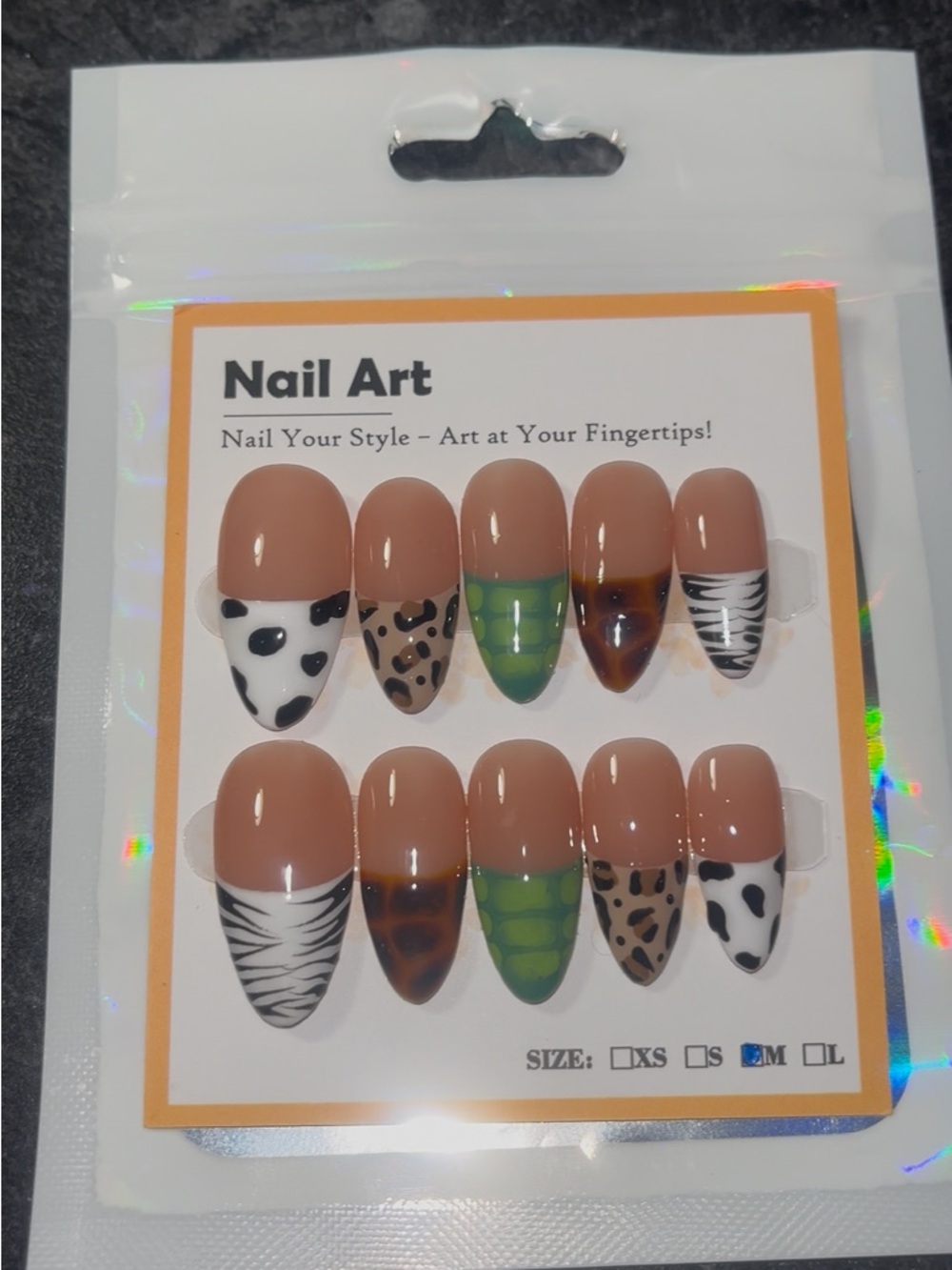 10 PC Hand Crafted Jungle Fever French Nails NEW